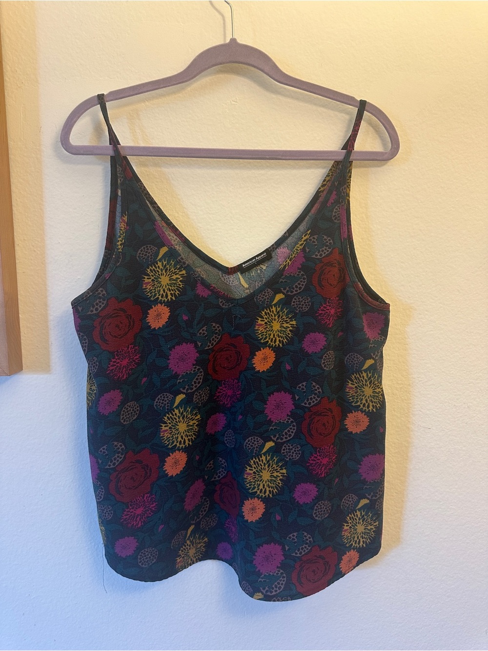American Apparel Dark Floral V-Neck Cami in Red, Purple, Yellow